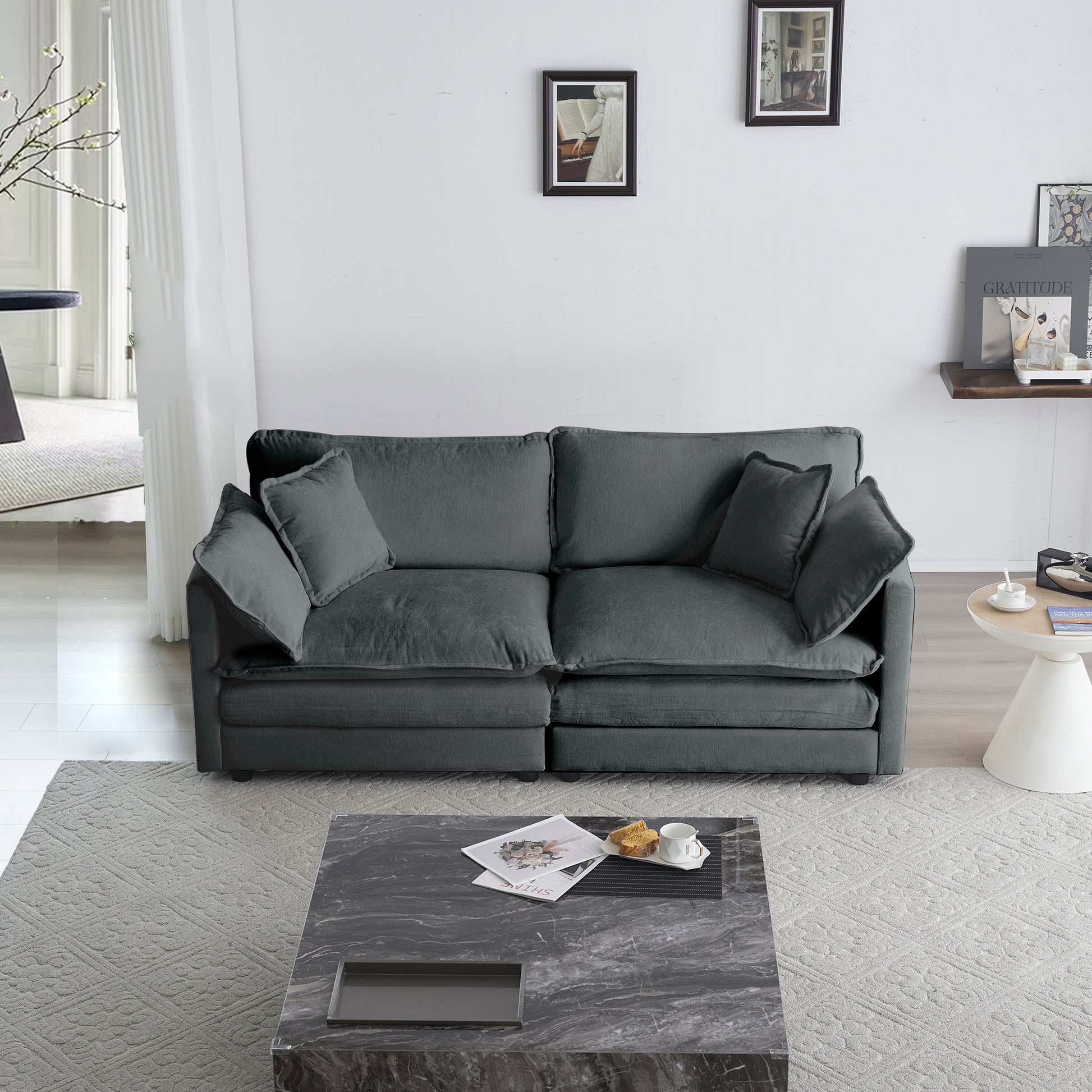 Modern Fabric Loveseat Sofa Couch For Living Room, Upholstered Large Size Deep Seat 2 Seat Sofa With 4 Pillows ,Gray Chenille Gray Chenille 2 Seat