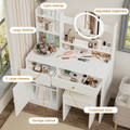 Fashion Vanity Desk With Mirror And Lights For Makeup And Cushioned Chair, Vanity Mirror With Lights And Table Set With 3 Color Lighting Brightness Adjustable,Dressing Table, White Color White 2