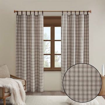 Plaid Faux Leather Tab Top Curtain Panel With Fleece Lining Only 1 Pc Panel Multicolor Polyester