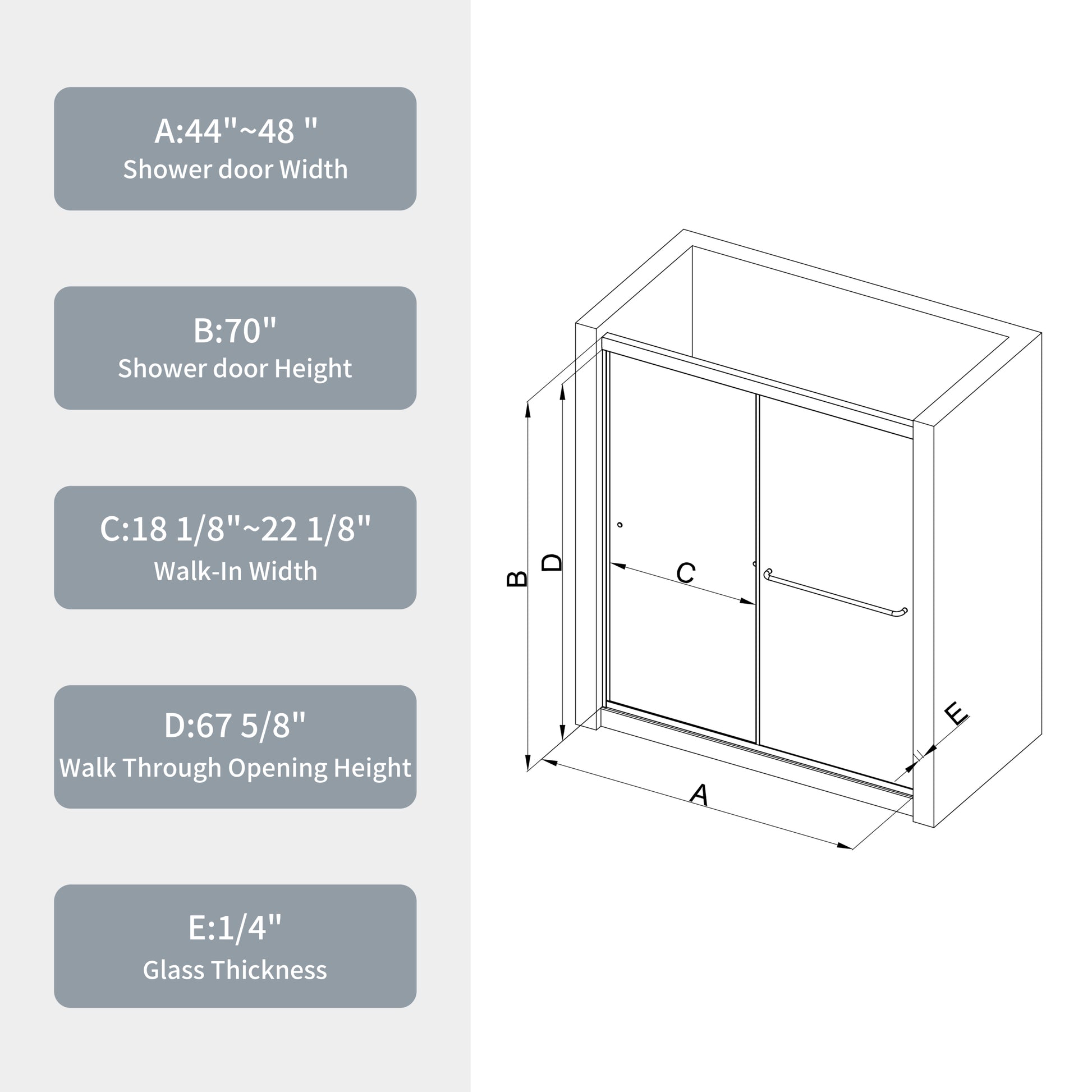 Bypass Shower Door, Sliding Door, With 1 4" Tempered Glass And Matted Black Finish Matte Black Bathroom Aluminium Alloy