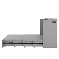 Queen Size Murphy Bed Wall Bed With Drawer And A Set Of Sockets & Usb Ports, Pulley Structure Design, Gray Queen Gray Plywood