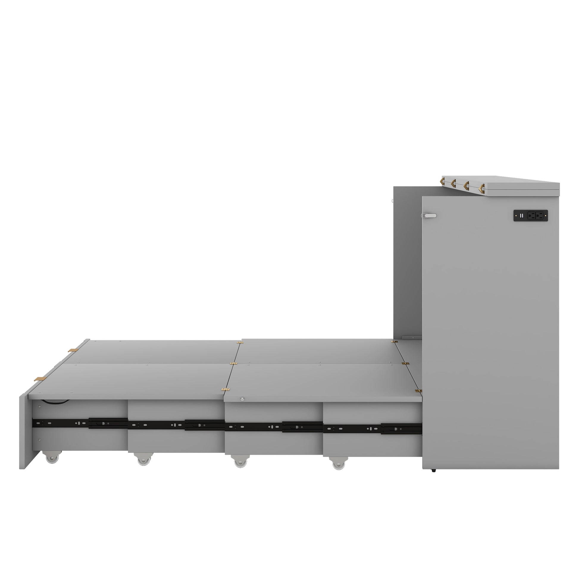 Queen Size Murphy Bed Wall Bed With Drawer And A Set Of Sockets & Usb Ports, Pulley Structure Design, Gray Queen Gray Plywood