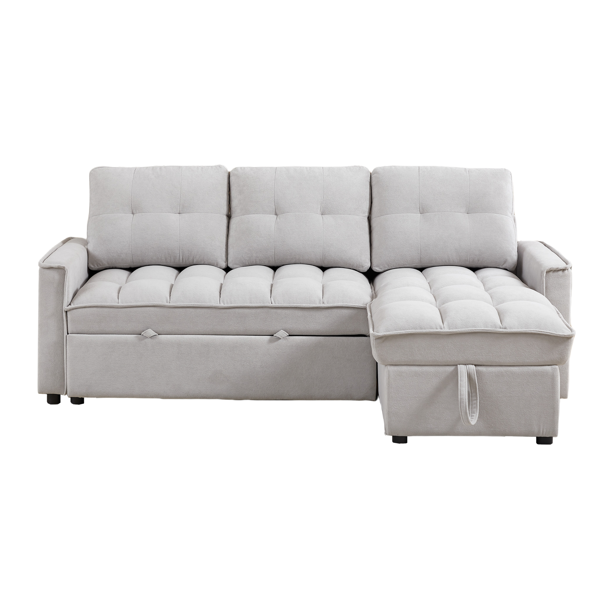 Mh 78.75" Reclining Sofa, Pull Out Sofa Bed With Usb And Tape C Charging Ports, L Shaped Sectional Sofa With Reclining Storage And Arm Side Organizer Pocket Features, Living Room Comfort Sofa Light Grey Chenille Wood Primary Living Space Eucalyptus Foam