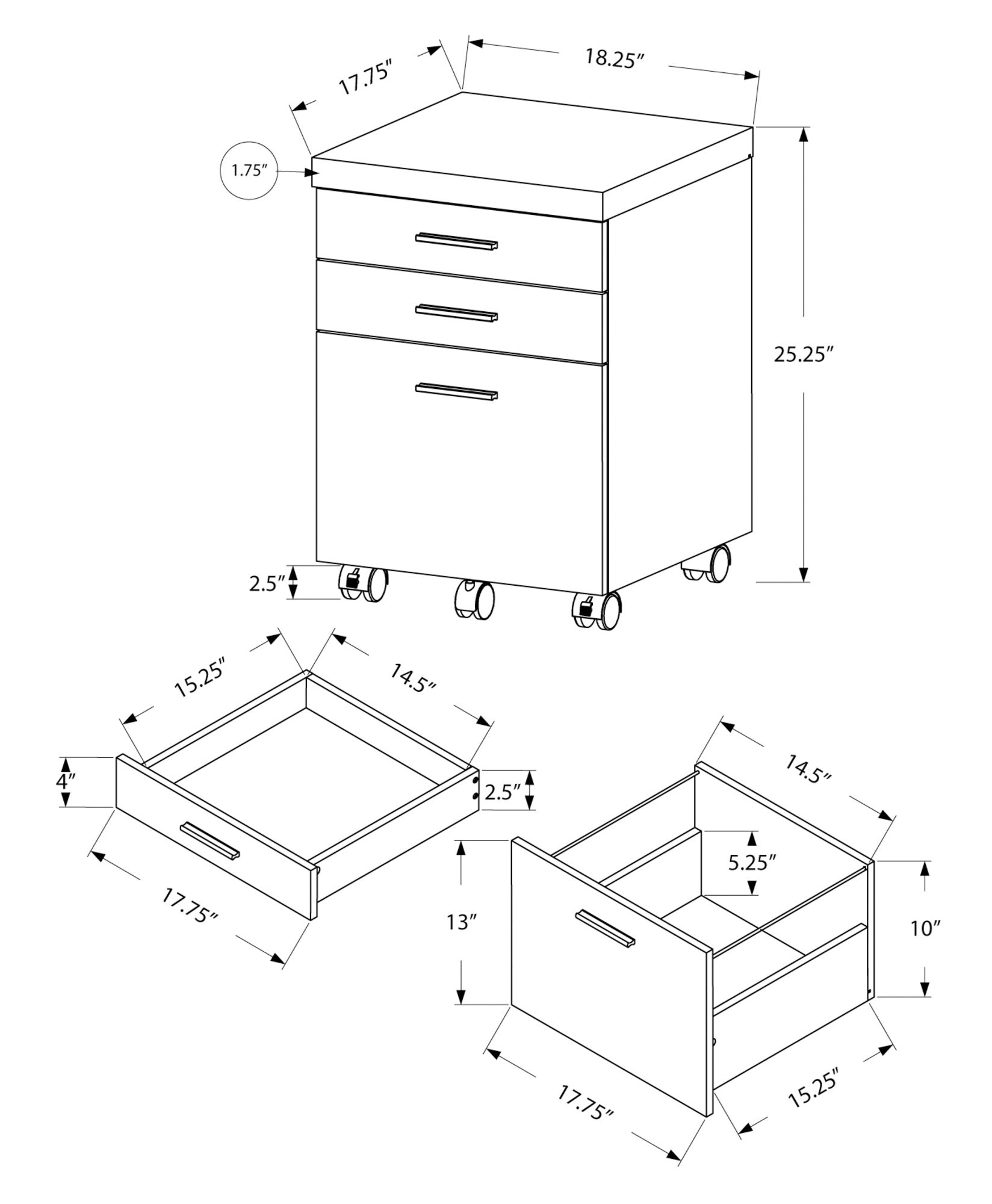 File Cabinet, Rolling Mobile, Storage Drawers, Printer Stand, Office, Work, Grey Laminate, Contemporary, Modern Grey Particle Board