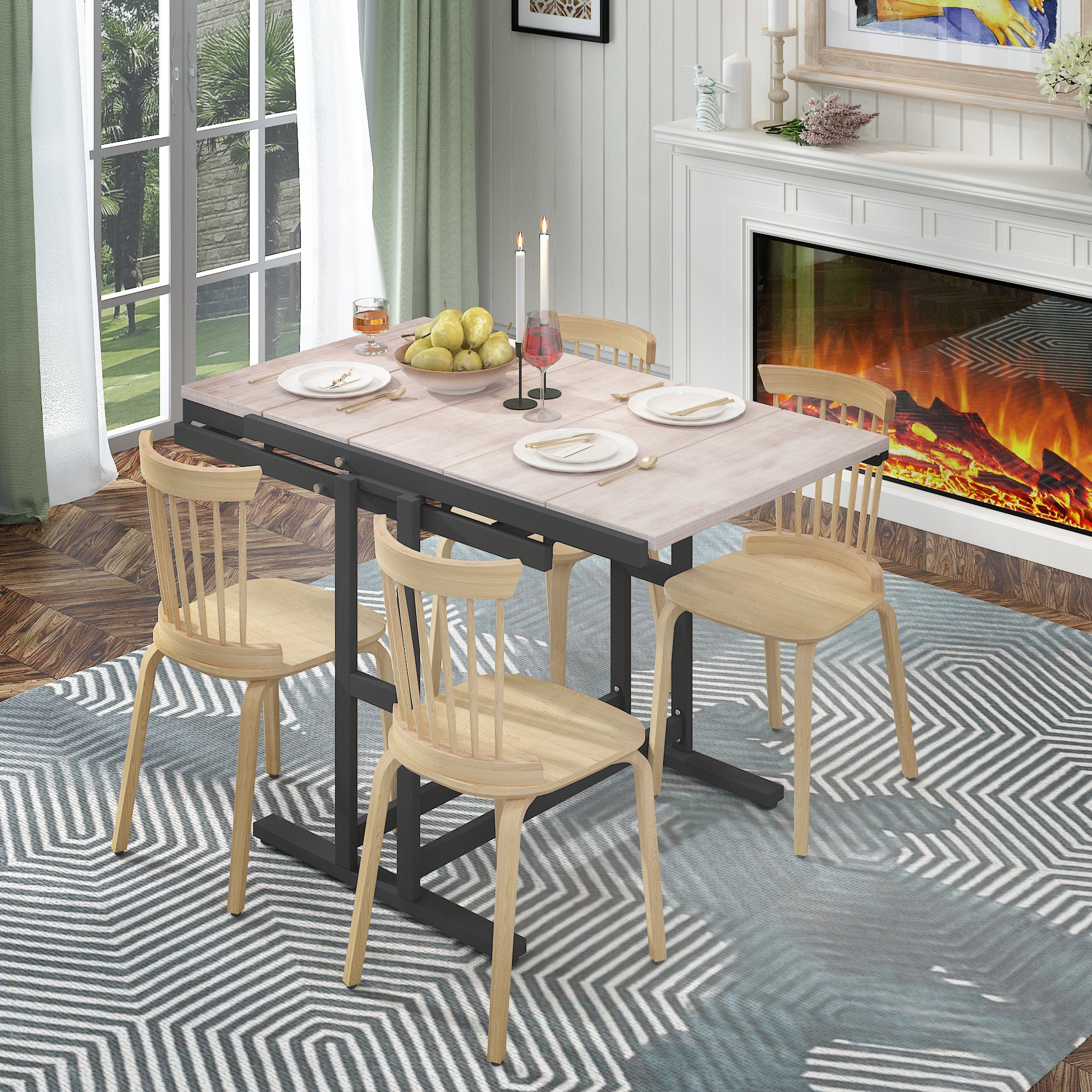 Vintage White Solid Mahogany Wood Multifunction Convertible Dining Table,Free Switch Space Saving Table, Shelf For Dining Room Or Kitchen White Vintage Seats 6 Dining Room Vintage Mahogany Rectangular Desk Polished Rectangular Solid Wood T Shape