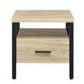Oak And Black 1 Drawer Accent Table Natural Black Primary Living Space Rustic Drawers Rectangular Wood Metal
