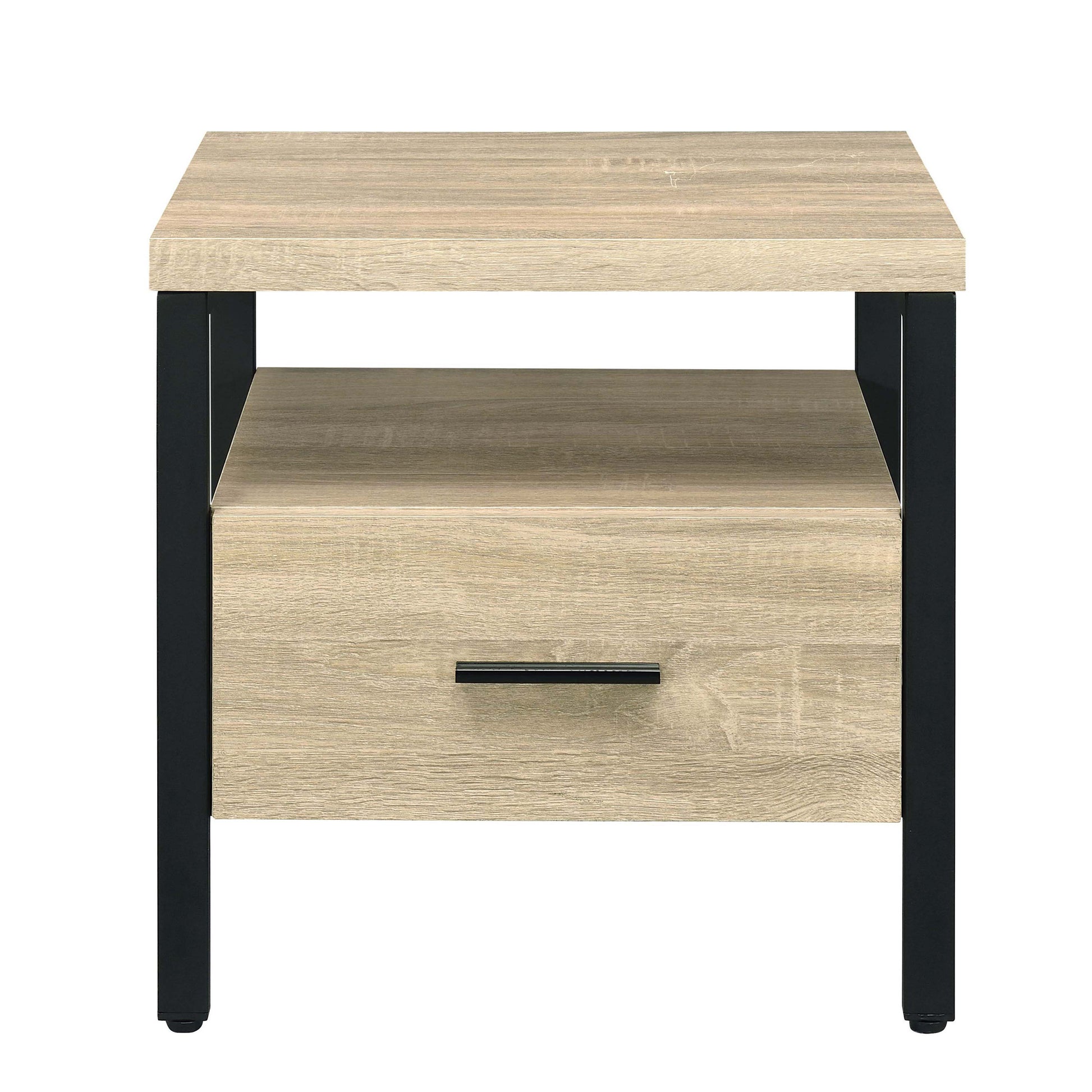 Oak And Black 1 Drawer Accent Table Natural Black Primary Living Space Rustic Drawers Rectangular Wood Metal