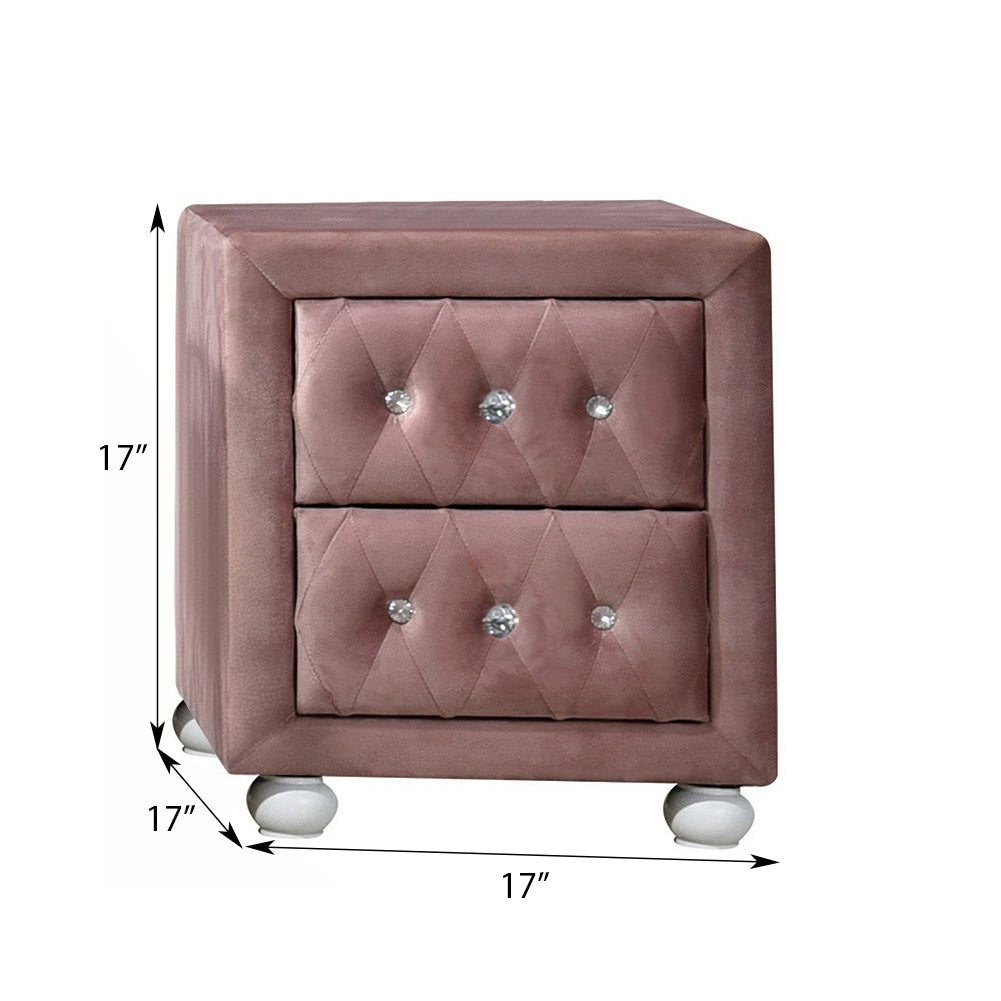 Pink 2 Drawer Nightstand Pink 2 Drawers Bedroom Rectangle Drawers Wood Fabric