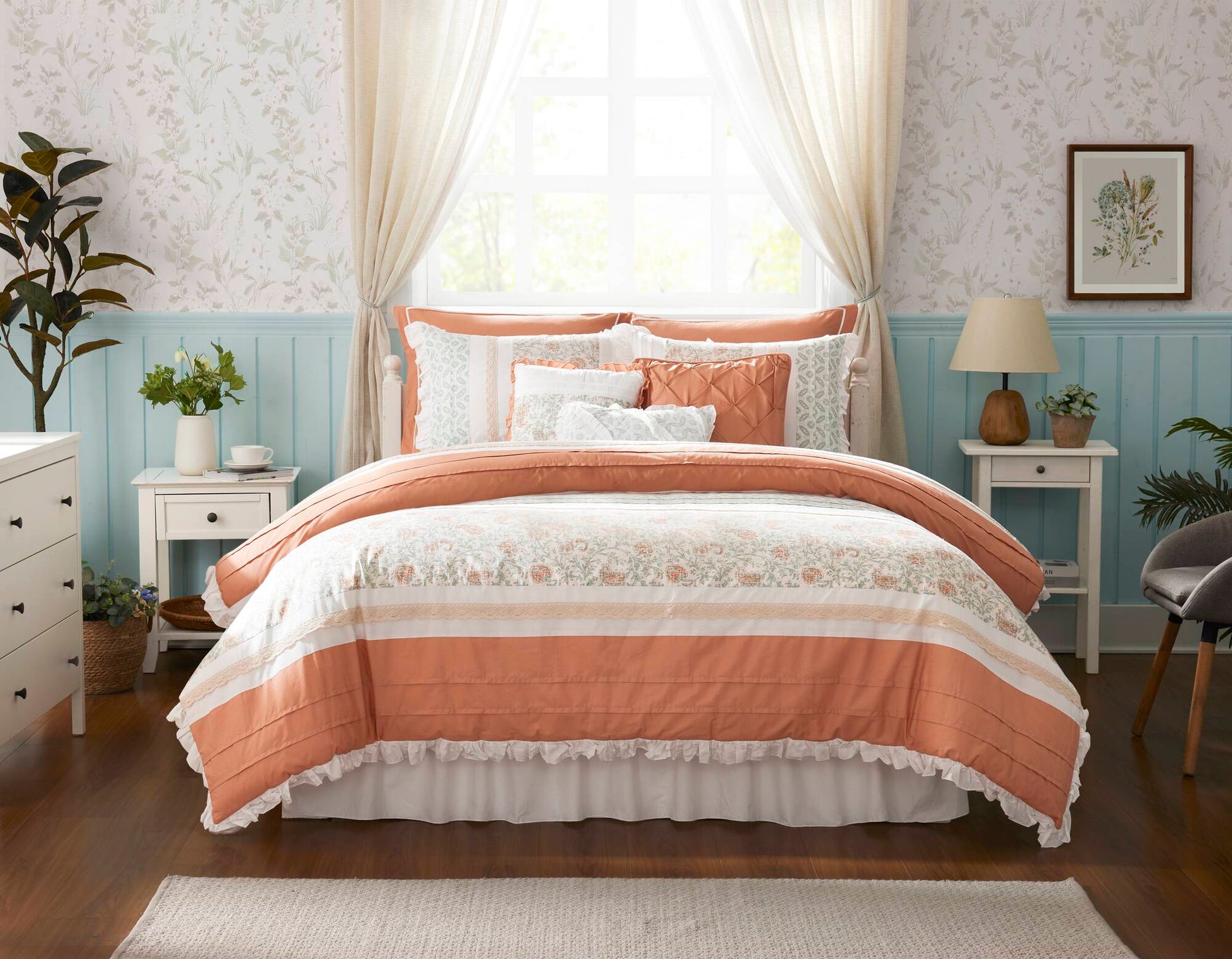9 Piece Cotton Percale Comforter Set Coral Queen Queen Coral Polyester