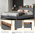 Gray Full Bed With Elegant Gold Metal Buttons, Built In Usb Ports, Phone Storage Pocket, And Spacious Headboard Shelving Sturdy Frame Supports Up To 300 Lbs,Mattress Not Included Box Spring Not Required Full Aqua Grey Abs