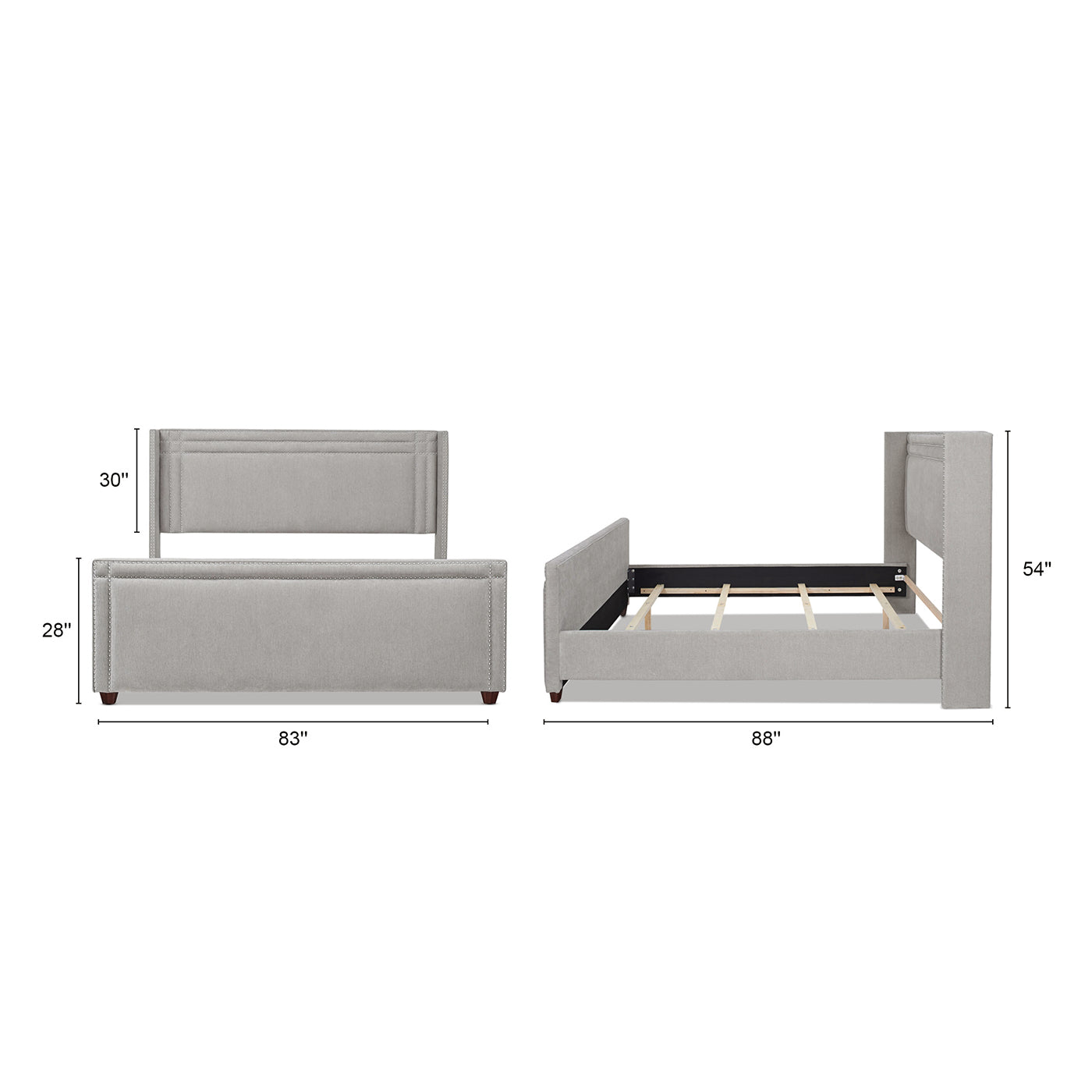 Elle Wingback Upholstered King Bed, Silver Grey Polyester Gray Polyester