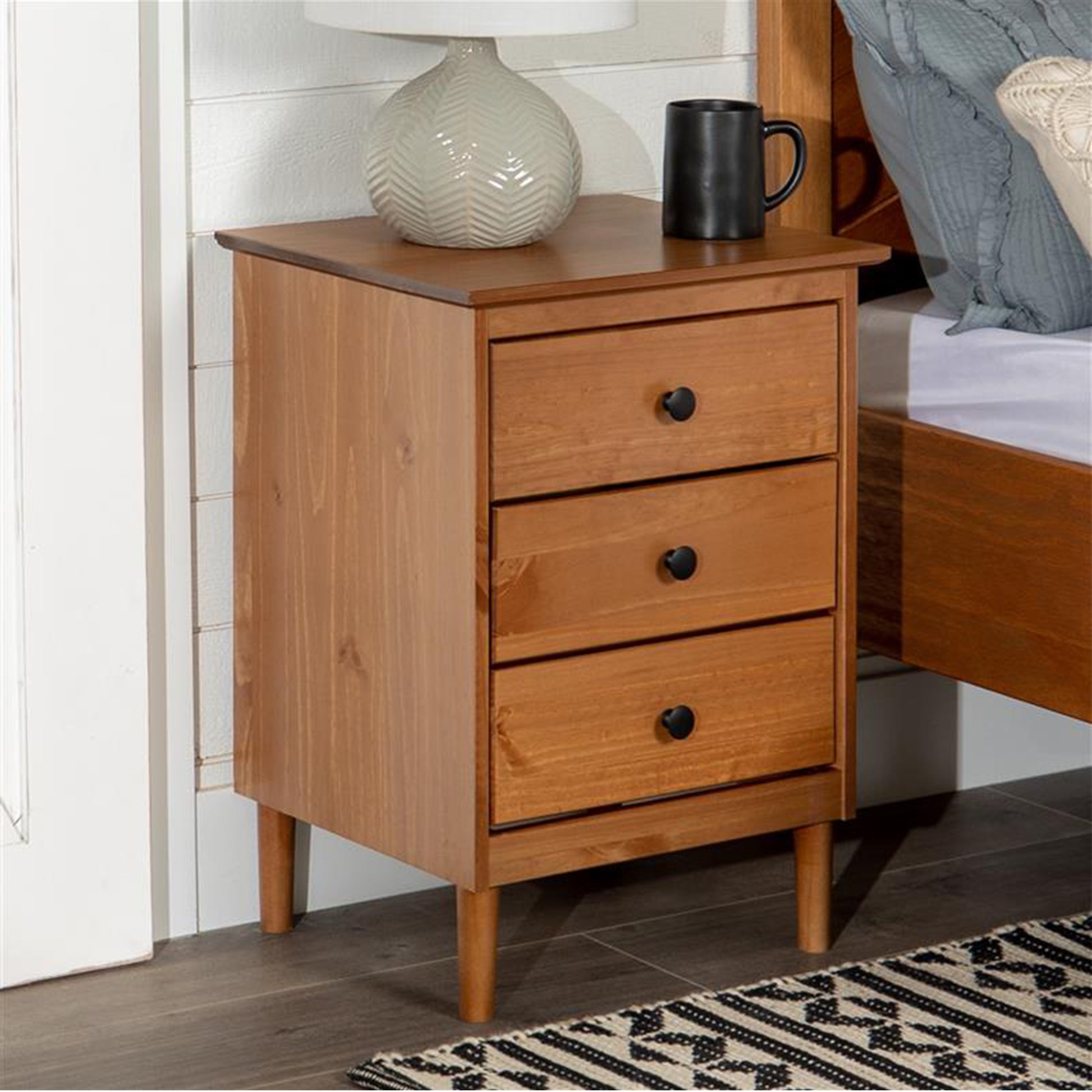 Classic 3 Drawer Solid Wood Nightstand Walnut Walnut Mdf Pine