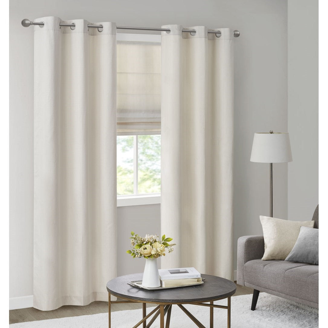 Basketweave Room Darkening Curtain Panel Pair 2 Pcs Window Panels Ivory Polyester