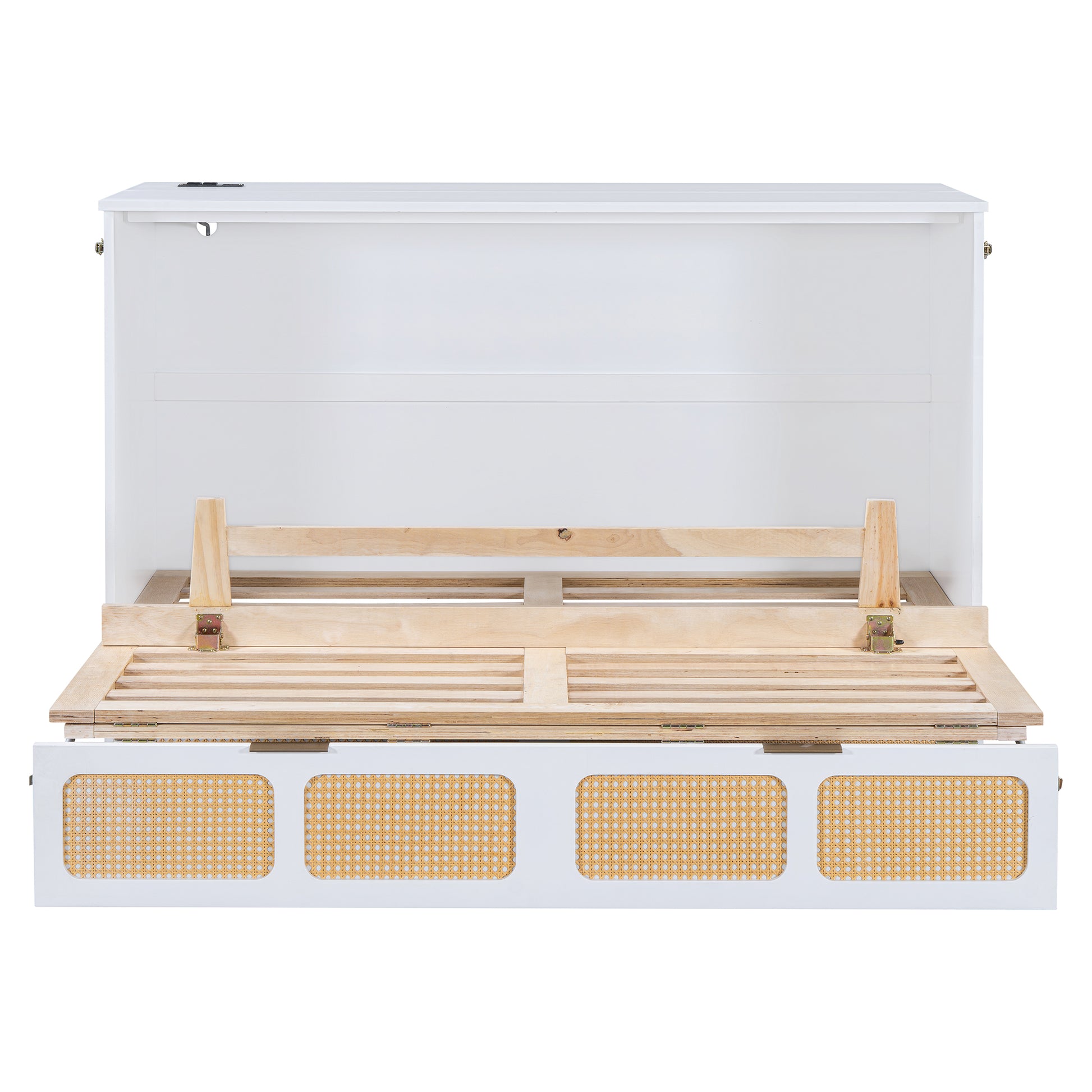 Queen Murphy Bed With Large Drawers,White Queen White Plywood