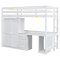 Twin Size Loft Bed With Wardrobe, Desk And Storage Drawers, White Twin White Pine