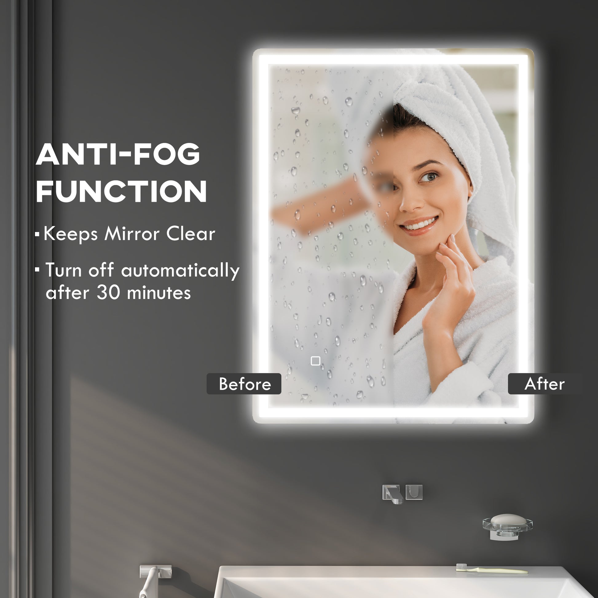 Homcom 32" X 24" Dimmable Bathroom Mirror With Lights, 3 Colors & Defogging Silver Tempered Glass