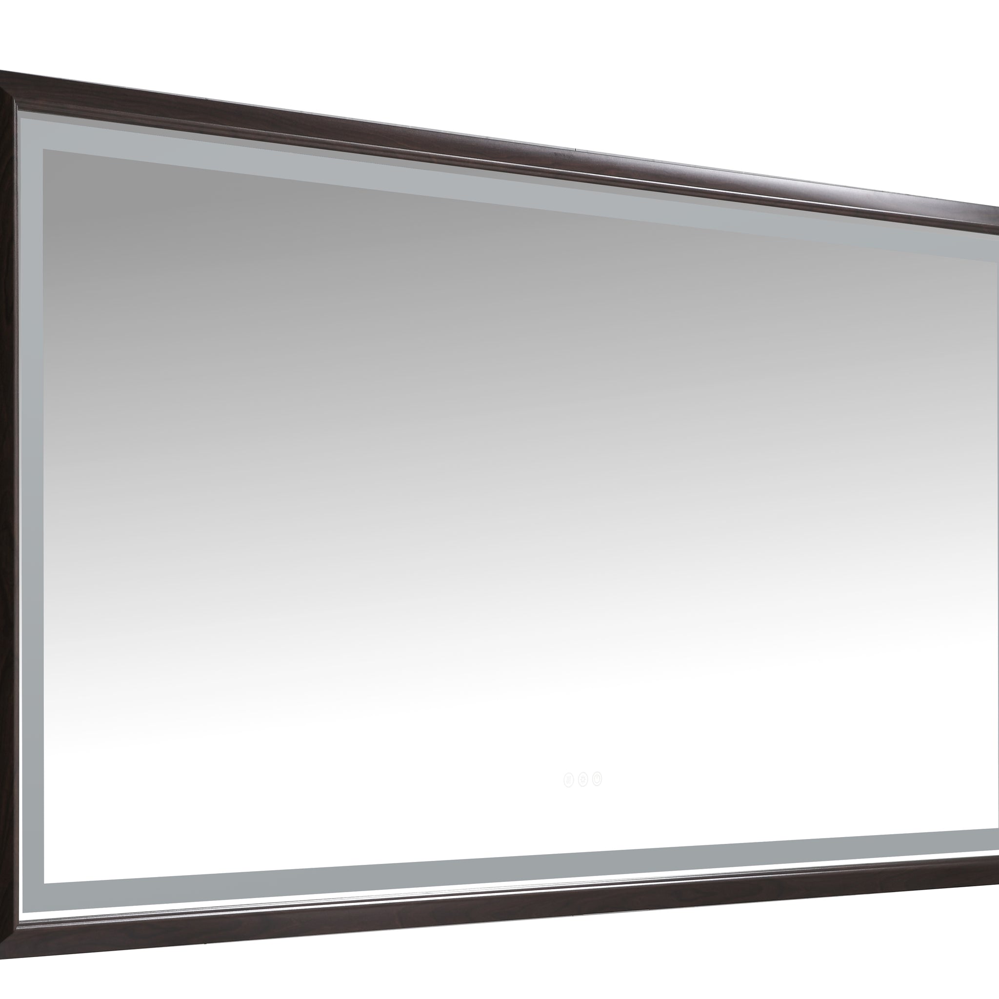 Bathroom Led Mirror Is Multi Functional And Each Function Is Controlled By A Smart Touch Button. Brown Aluminium