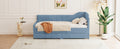 Twin Size L Shaped Corduroy Daybed,Upholstered Bed Frame With 2 Storage Drawers,Blue Twin Blue Wood Fabric