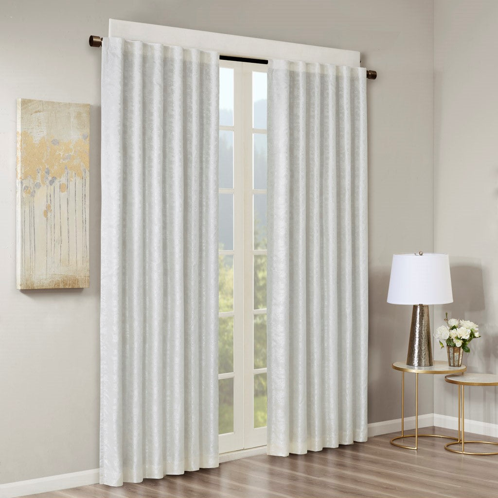 Jacquard Lined Total Blackout Rod Pocket Back Tab Curtain Panel Only 1 Pc Panel White Polyester