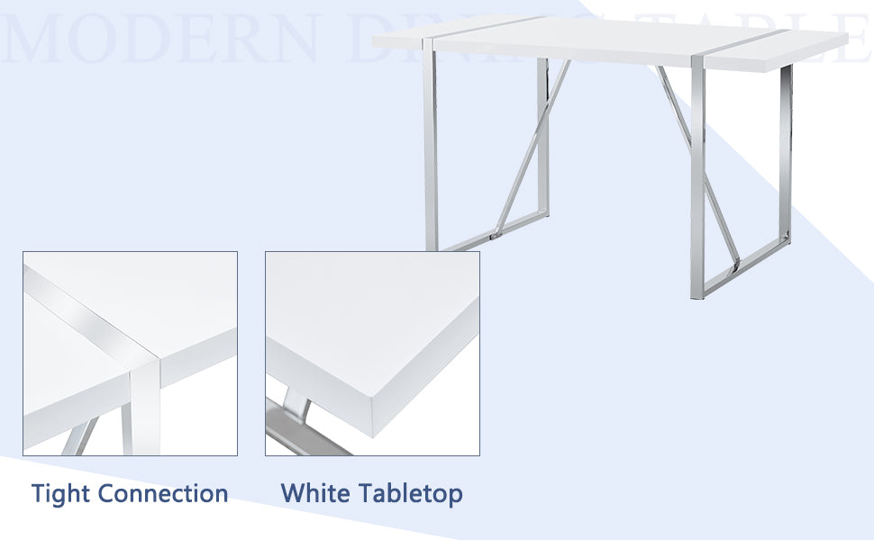 Table And Chair Set.55"X31.5" Mdf Painting Dining Table Set With 6 Pu Chairs.Showcasing A Modern And Stylish Look.Suitable For Dining Room.Mdf Painting,Iron Pipe Plating,Pu Chiairs,White. White