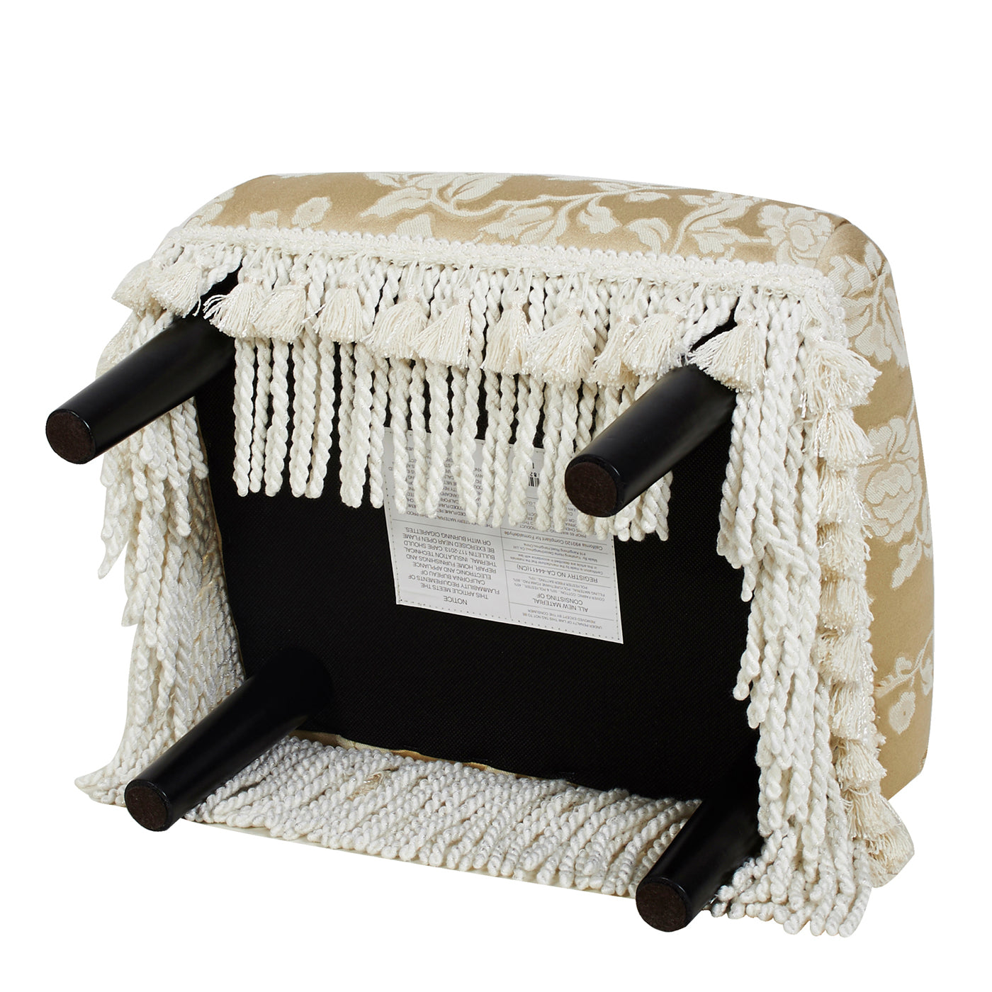 Fiona Accent Footstool Ottoman, Champagne Beige Floral Jacquard Beige Foam Fabric