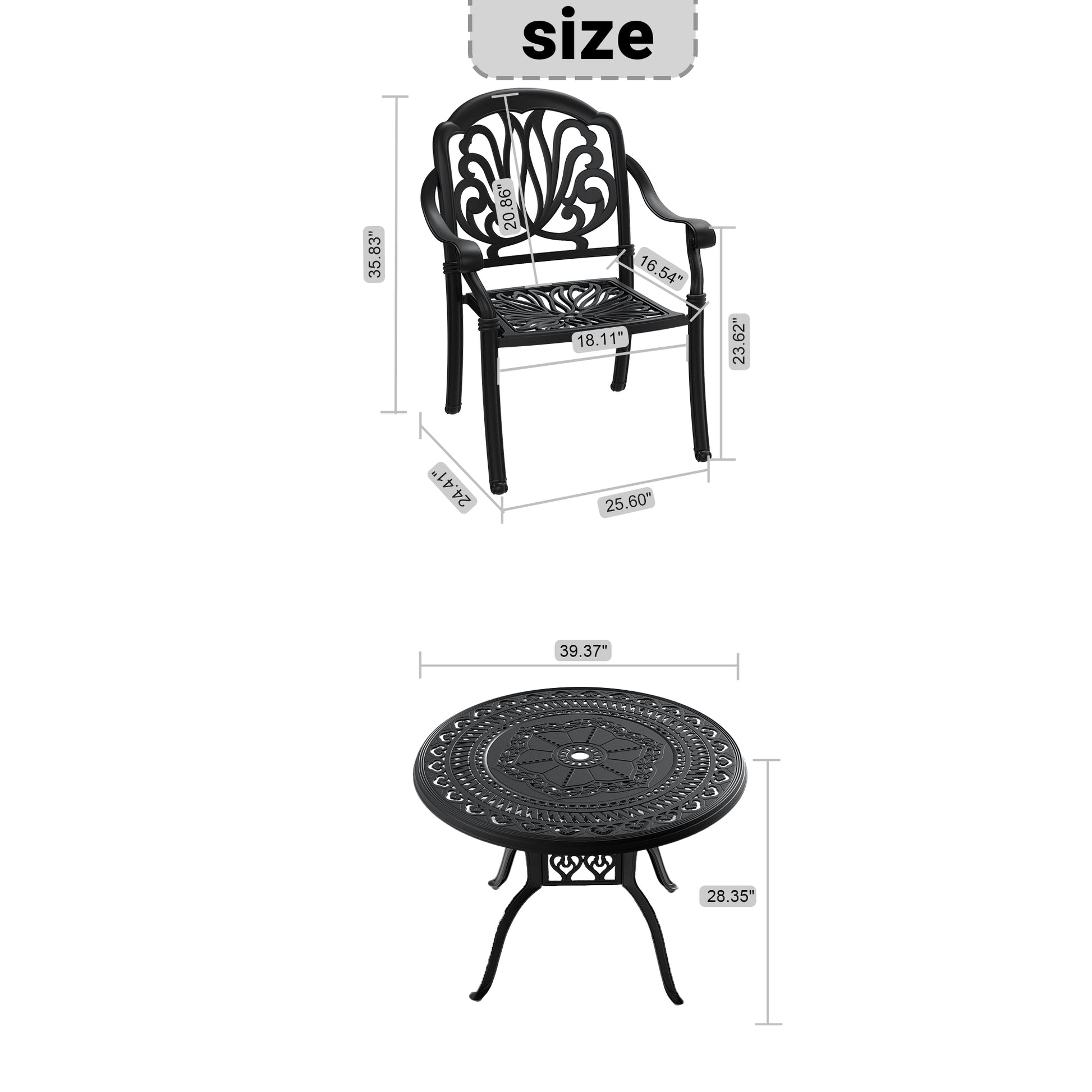 Cushions In Random Colors 3 Piece Set Of Cast Aluminum Patio Furniture With Cushions Yes Complete Patio Set Black Seats 2 Rust Resistant Frame Water Resistant Cushion Garden & Outdoor Complete Patio Sets Aluminium