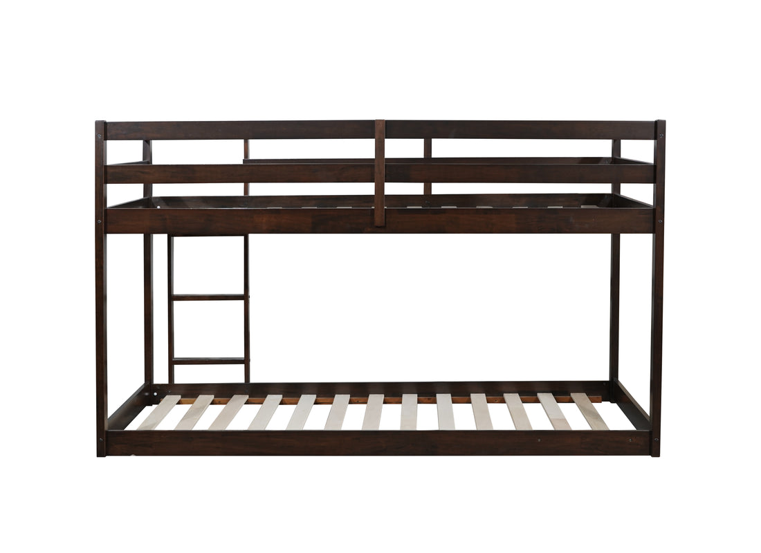 Solid Woodensolid Rubber Wooden Twin Over Twin Loft Bed With Ladder ,Upper And Bottom Bed Platforms Crafted With Strengthened Slats,Espresso Twin Espresso Rubber Wood