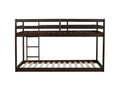 Solid Woodensolid Rubber Wooden Twin Over Twin Loft Bed With Ladder ,Upper And Bottom Bed Platforms Crafted With Strengthened Slats,Espresso Twin Espresso Rubber Wood