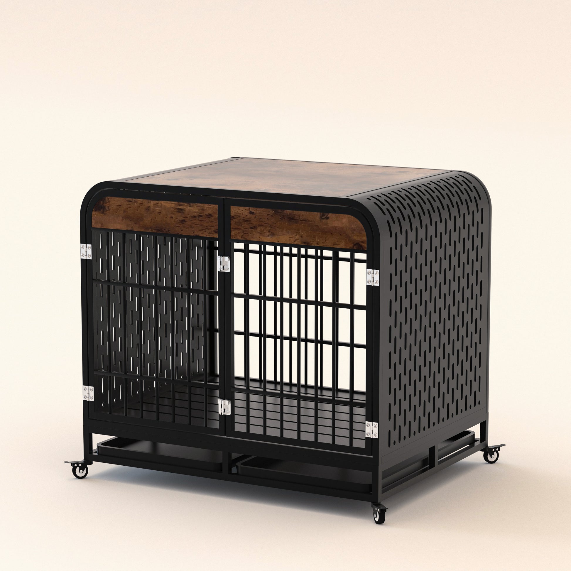 Heavy Duty Dog Crate Furniture Wooden Table Pet Dog Cage Kennel House Indoor Side End Table Decor With Removable Trays And Lockable Wheels For Medium And Large Dogs 42" Brown Brown Outdoor Kennel Large 41 70 Lbs Mdf Steel