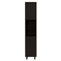 Hobart Pantry, Four Legs, Three Interior Shelves, Two Shelves, Two Cabinets Black Freestanding 3 4 Shelves Black Shelves Included Modern Particle Board Particle Board