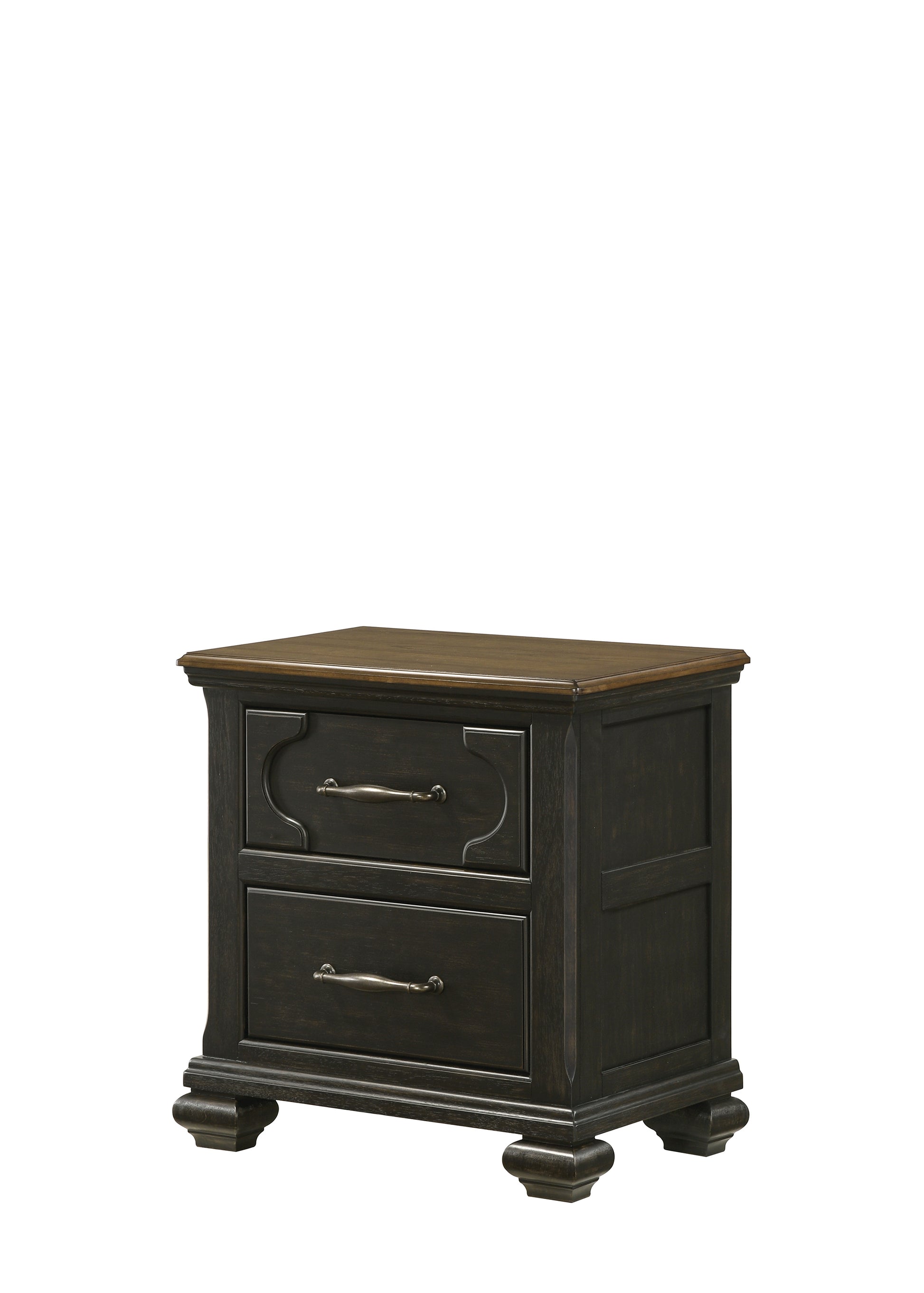 1Pc Traditional 2 Drawer Nightstand Wooden Bedroom Furniture Gray Brown Finish Metal Knobs Brown Brown 2 Drawers Bedroom Bedside Cabinet Contemporary,Transitional Wood