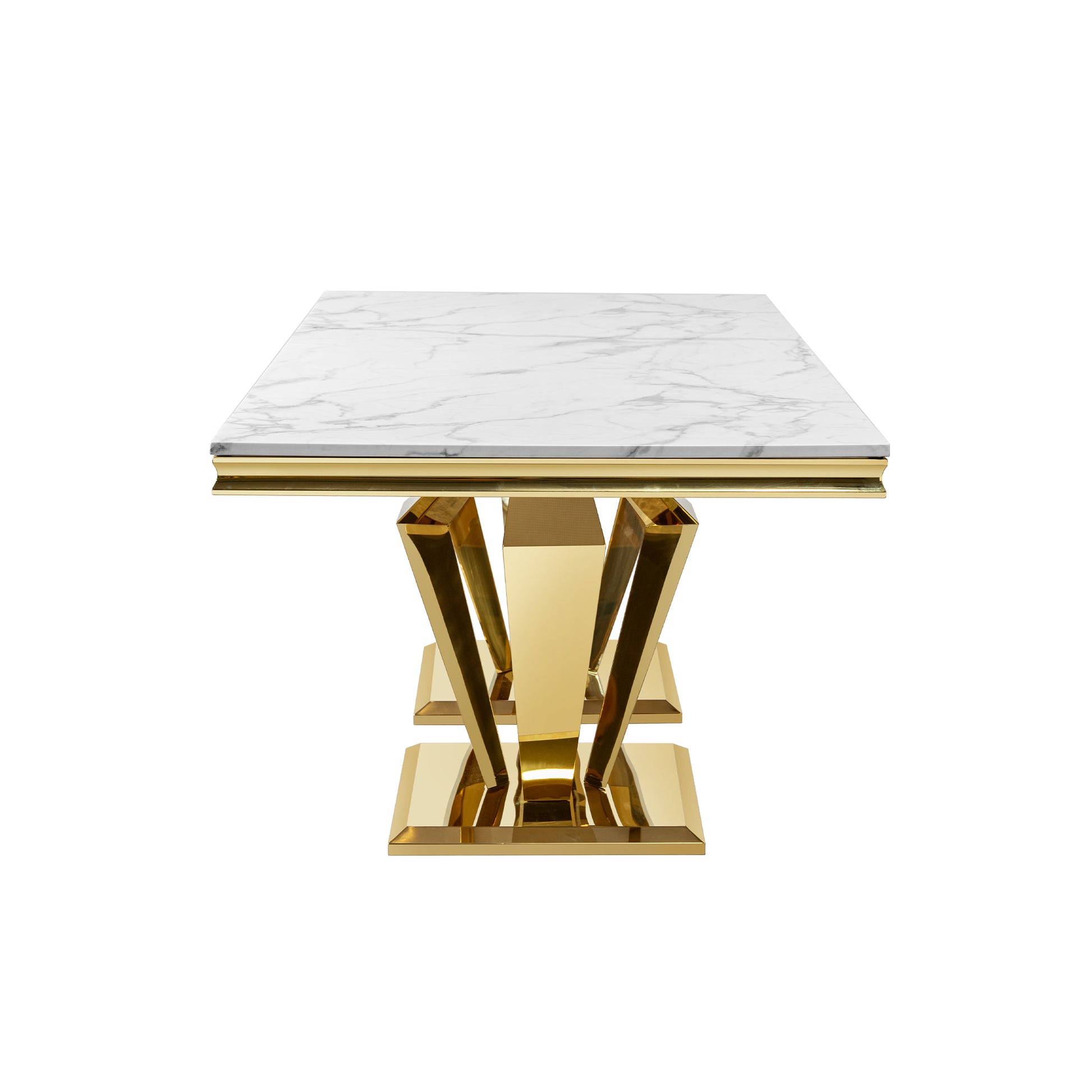 Dining Table For 6 Or 8, Rectangular 78.74" L X 39.37" W X 29.92" H Gold Polished Stainless Steel Base Mdf Marble Top Gold Seats 6 Dining Room Modern Kitchen & Dining Tables Rectangular Stainless Steel