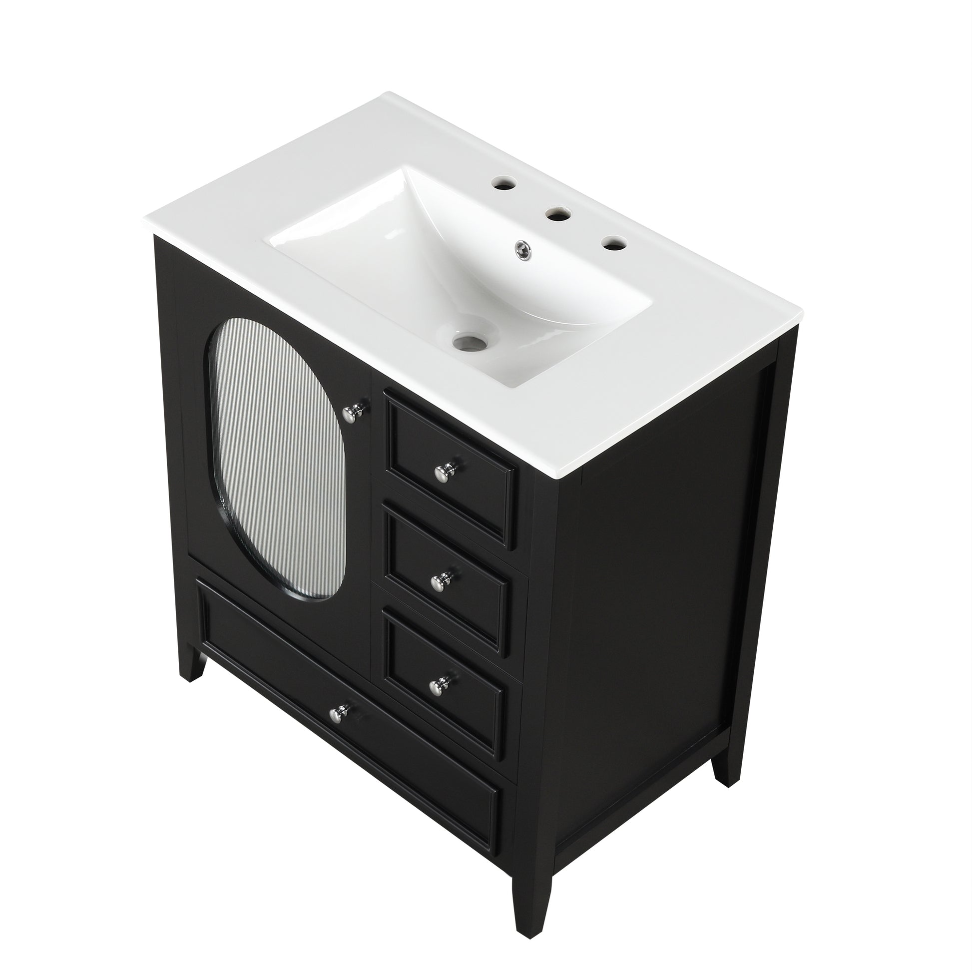 30" Bathroom Vanity With Sink, Bathroom Vanity Cabinet With Three Drawers And Door, Solid Wood And Mdf, Black Black Solid Wood Mdf