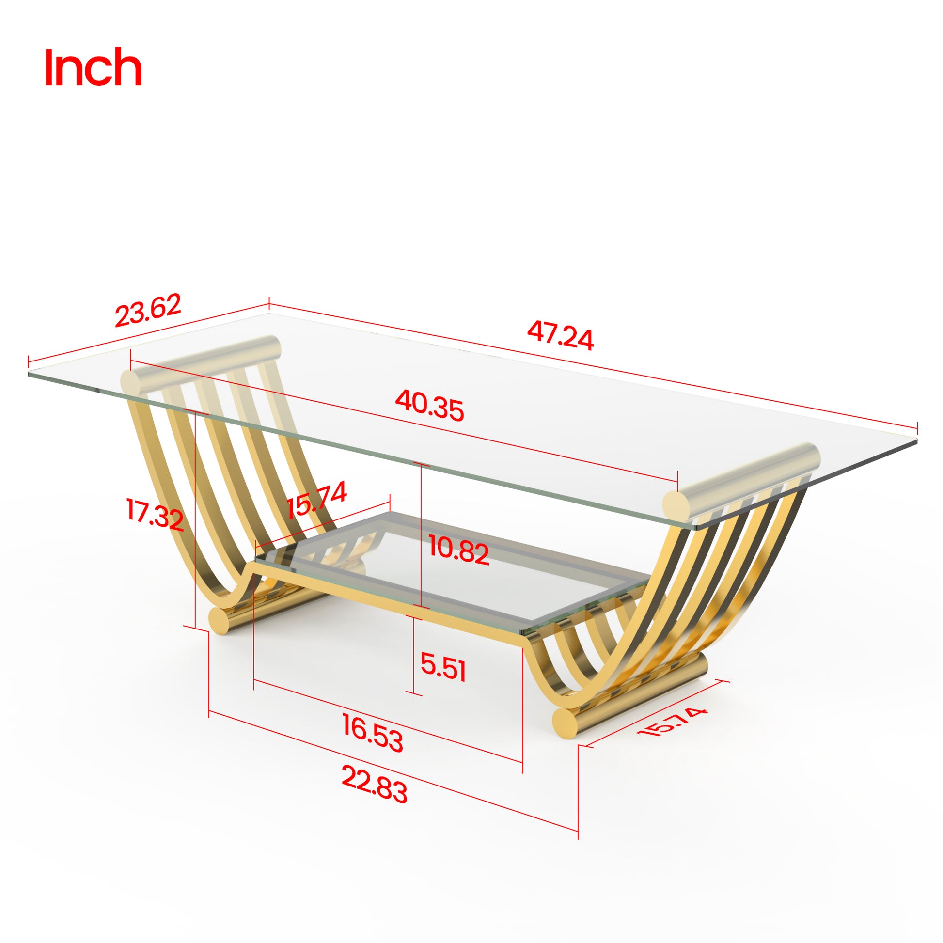 Modern Gold Stainless Steel Double Layer Clear Tempered Glass End Table Coffee Table For Bedroom Living Room Clear,Gold Modern Stainless Steel,Tempered Glass