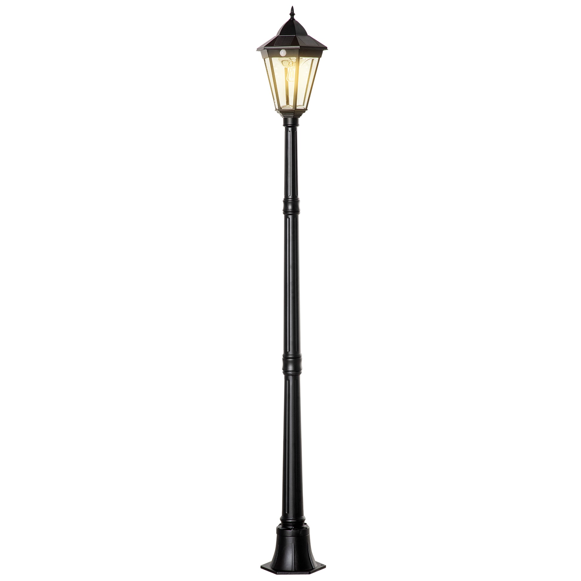 Outsunny 77" Solar Lamp Post Light, Waterproof Aluminum Outdoor Vintage Street Lamp, Motion Activated Sensor Pir, Adjustable Brightness, For Garden, Lawn, Pathway, Driveway, Black Black Aluminum