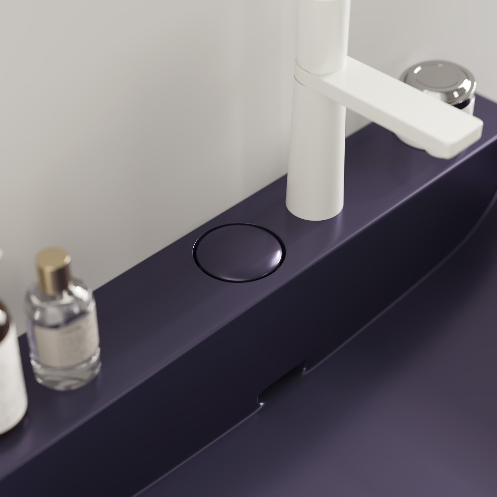 Lofi 24" Bathroom Vanity With Ceramic Basin, Freestanding Bathroom Console Sink Set, Glossy Purple Rectangular Ceramic Basin Without Faucet, Open Metal Leg, Storage Shelves, White White Purple