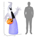 Homcom 5.9' Halloween Inflatable Outdoor Decoration Ghost With Pumpkin, Blow Up Led Yard Decor For Garden, Lawn, Party, Holiday, Waterproof, Purple White Polyester