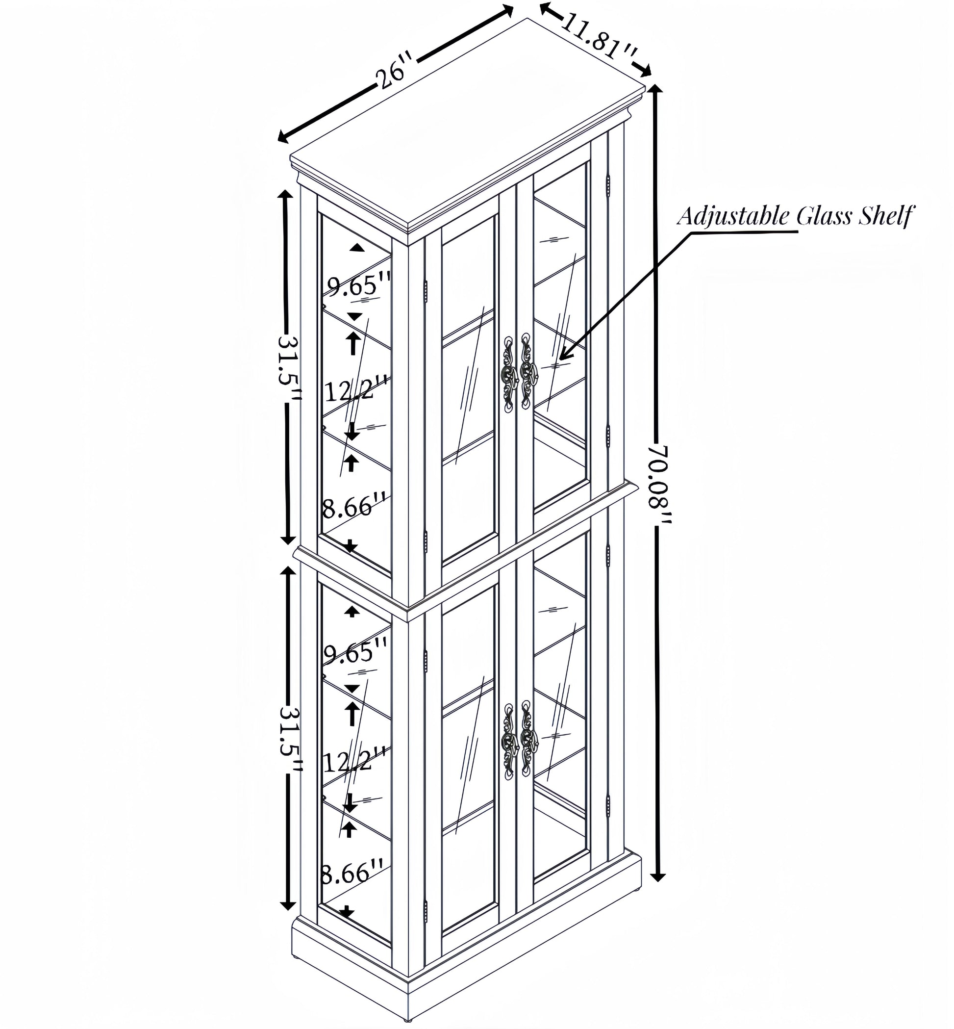 Lighted Glass Curio Display Cabinet,Display Cabinet,Glass Storage Cabinet Glass Wine Cabinet Wood Frame Toy Display For Living Room, Kitchen, Pantry Light Bulb Included Oak Oak Mdf Glass