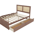 Queen Size Wood Storage Platform Bed With 4 Drawers, Rattan Headboard, Espresso Box Spring Not Required Queen Antique Espresso Wood Bedroom Bed Frame Wood Rattan