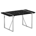 Table And Chair Set.A Rustic Industrial Rectangular Mdf Black Dining Table With Mdf Desktop And Electroplated Silver Metal Legs.Paried With 6 Chairs With Pu Cushion And Metal Legs. White Black Seats 6 Mdf Metal