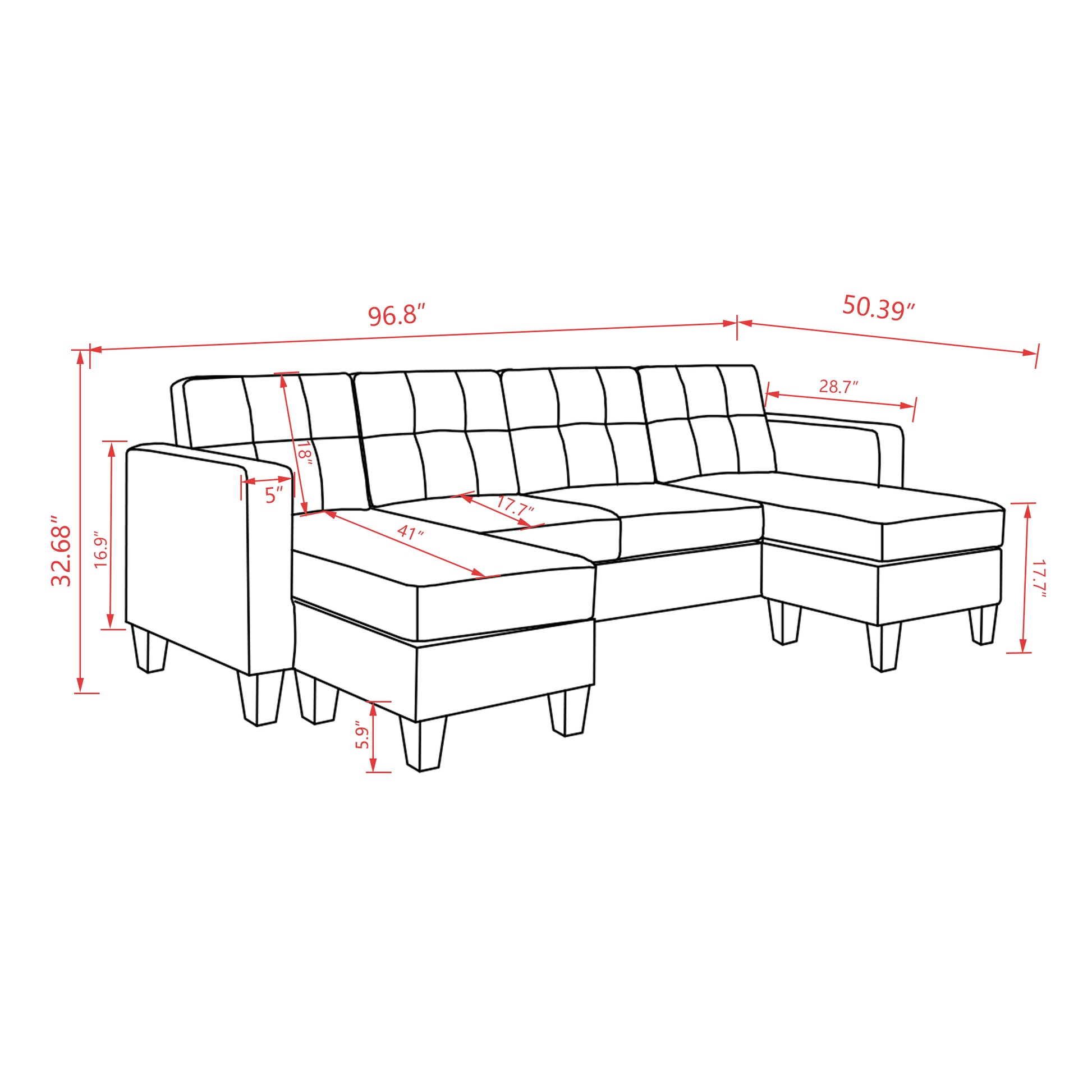 U Shaped Sofa Coch 4 Seat Sofa With Chaise Polyester Fabric For Living Room Apartment Office Light Grey Light Gray Primary Living Space Soft Eucalyptus Foam Linen 4 Seat