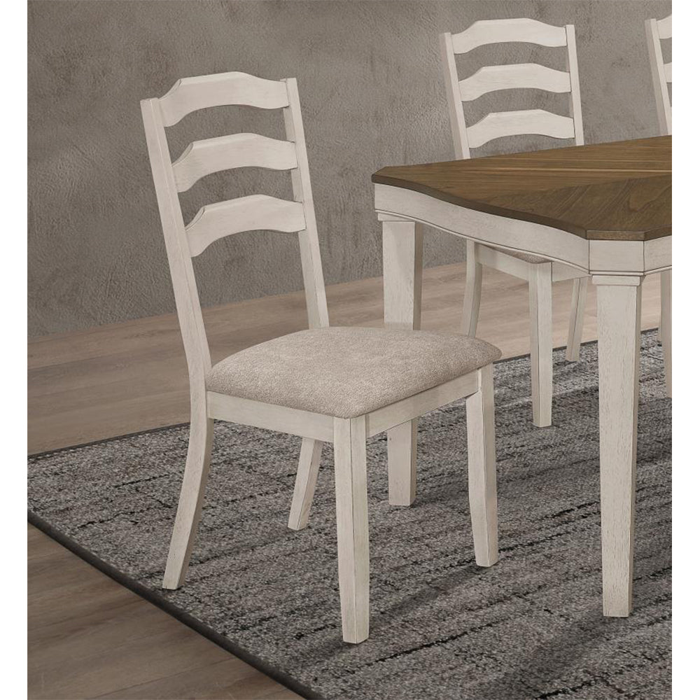 Set Of 2 Dining Chairs With Padded Seat, Rustic Cream Cream Dining Room Rectangular Rustic Dining Chairs Ladder Back Set Of 2 Mdf