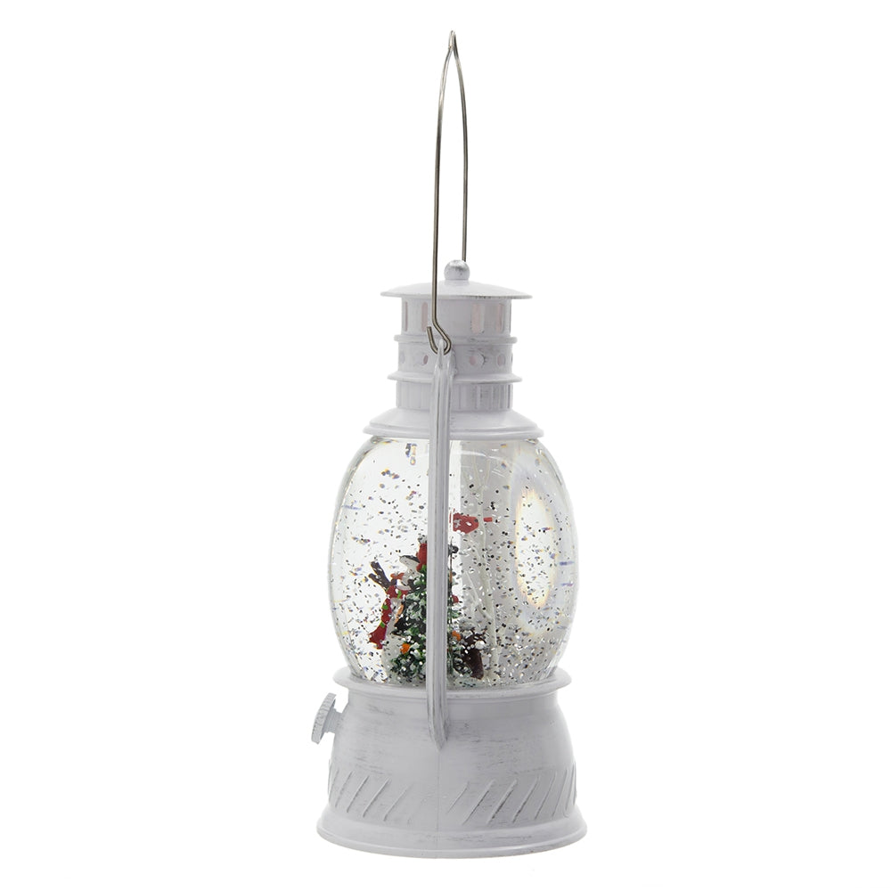 4.7X4.7X8.3"H Christmas Plastic Resin White Lantern With Snowman & Tree Led Water Spinning 6 Hours Timer, 3*Aa Batteries Required White Multi Plastic