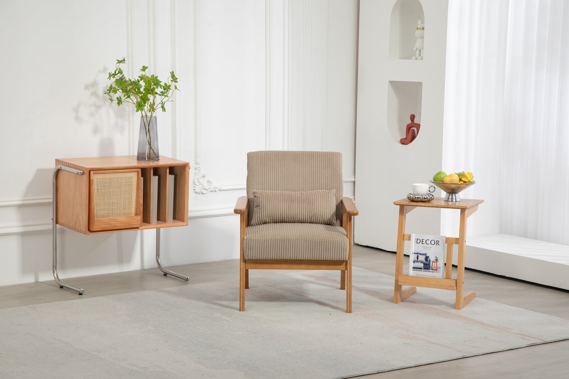 Leisure Chair With Solid Wood Armrest And Feet, Leisure Chair, Wood Frame, Velvet, L, Solid Rubber Wood Legs, Mid Century Modern Accent Chair, For Living Room Bedroom Studio Chair Camel Corduroy