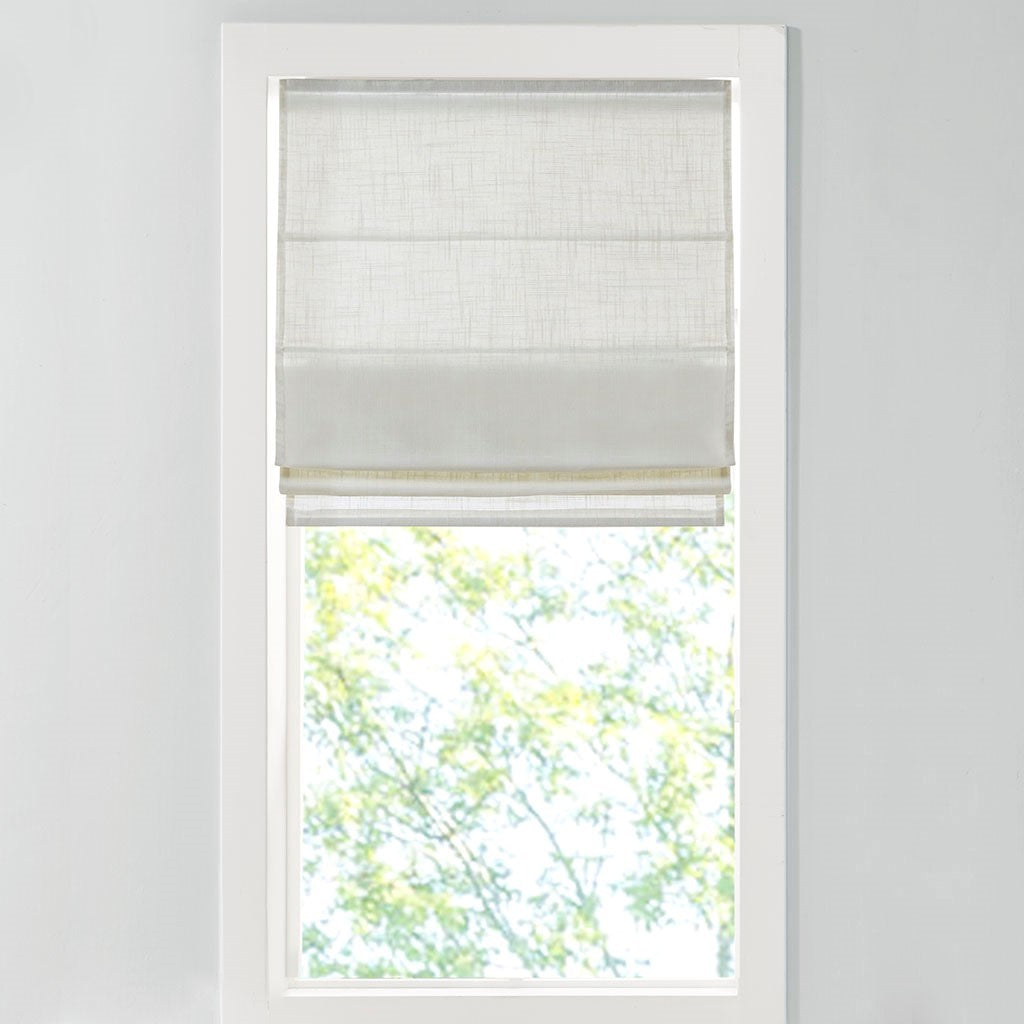 Linen Blend Light Filtering Cordless Roman Shade White Polyester