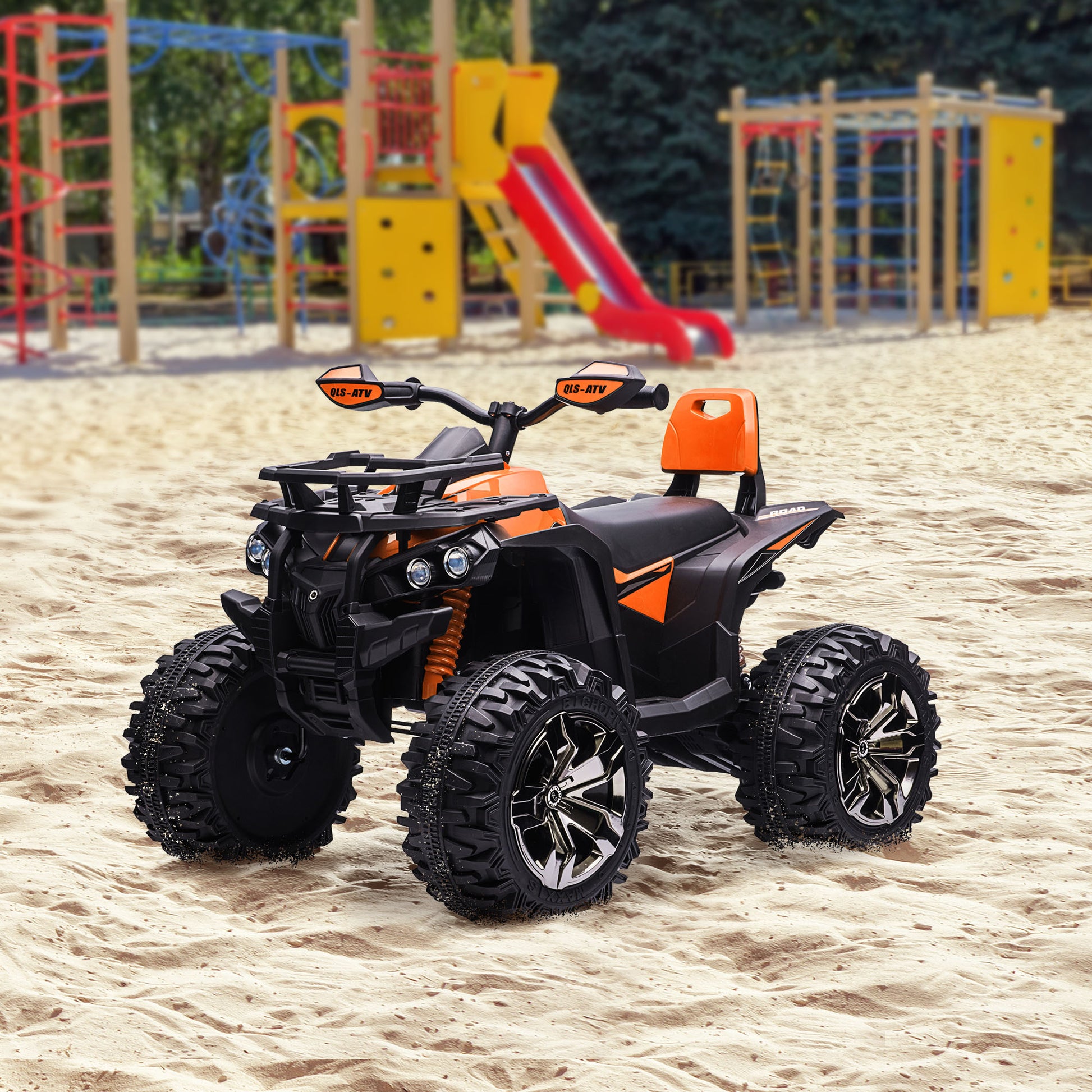 Aosom 12V Kids Ride On Four Wheeler Atv Toy Car With Music, Realistic Headlights, Wide Wheels, Rechargeable Battery Powered, For Boys And Girls, Orange Orange Plastic