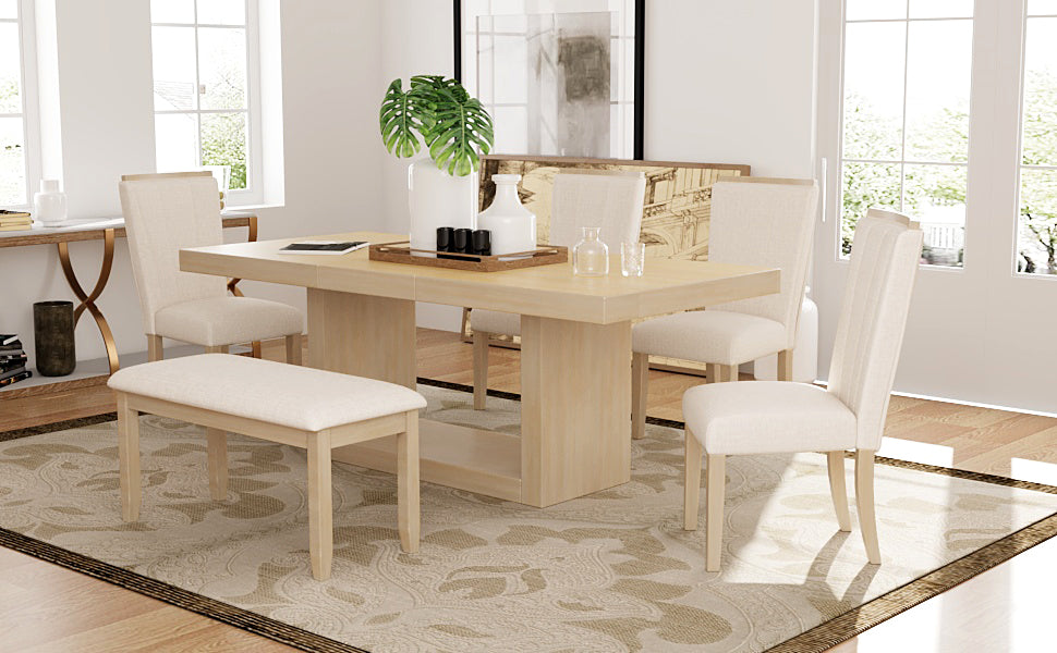 Contemporary 6 Piece 78inch Extendable Pedestal Dining wood-dining room-solid