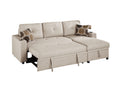 Beige Dorris Fabric Convertible Sectional Sofa Pull Out Bed Couch Storage Chaise Cup Holders 2Pc Sectional Living Room Beige Primary Living Space Tufted Back Contemporary,Modern L Shaped Square Arms Plywood 4 Seat