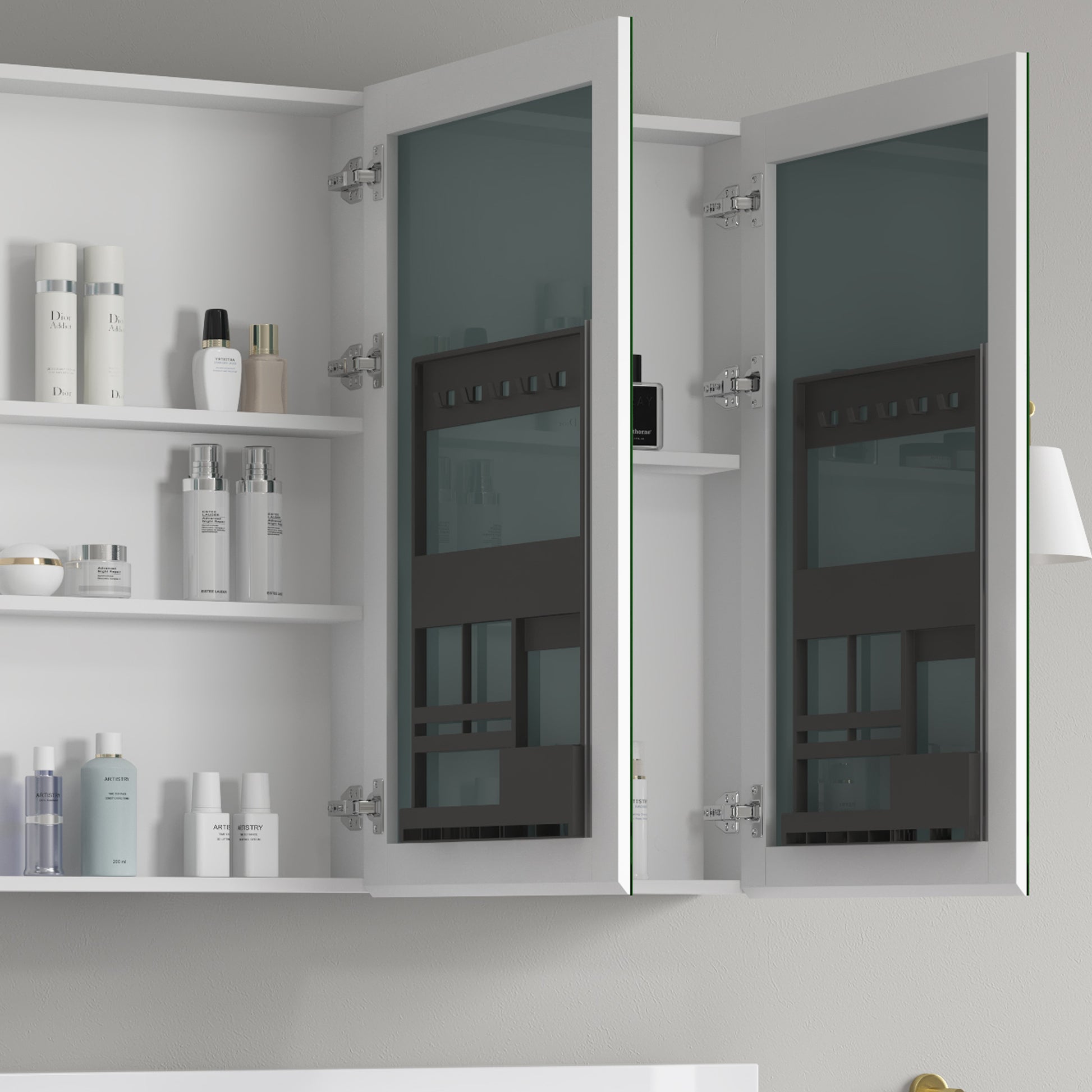 60'' W X 36'' H Surface Frameless Mirror Medicine Cabinet, Beveled Mirror Edges Bathroom Medicine Cabinet White Engineered Wood