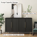 Black Modern Buffet Cabinet With Storage, Fluted Sideboard Large Buffet With Adjustable Shelves, Credenza, Accent Cabinet Console Table Black Mdf